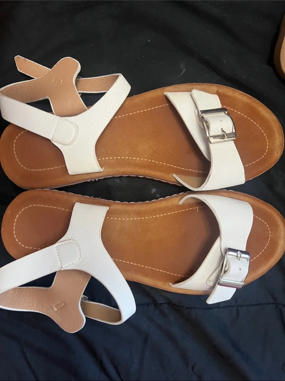 Kids White Buckle Strap Sandals with Tan Footbed